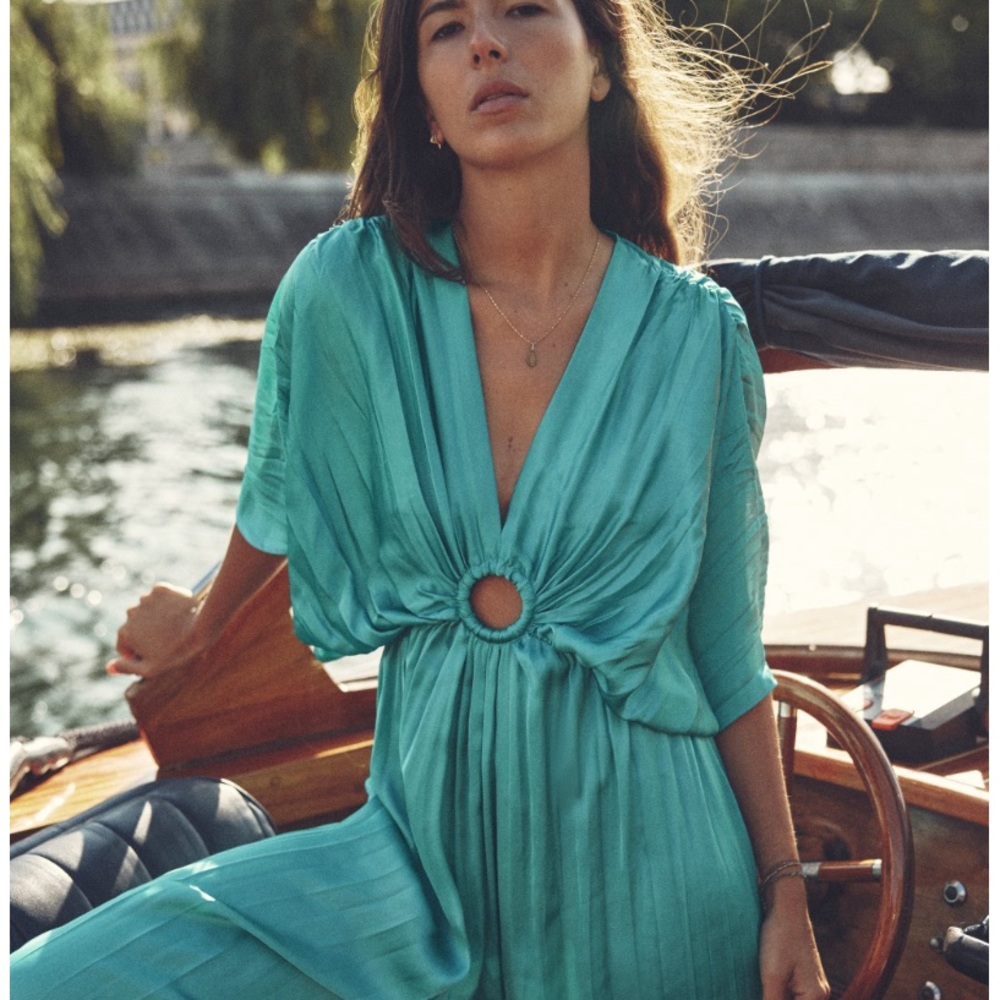Zara satin effect pleated with ring jumpsuit
